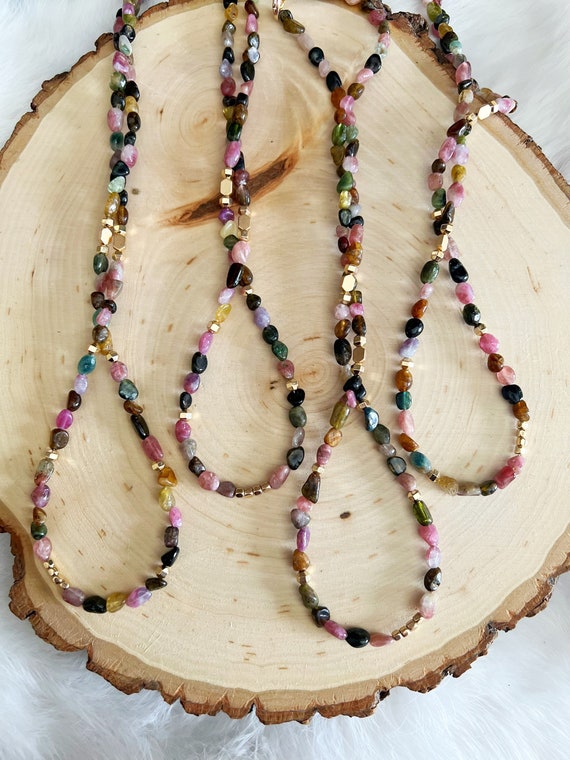 Watermelon Tourmaline Crystal Necklace Gold Filled Necklace