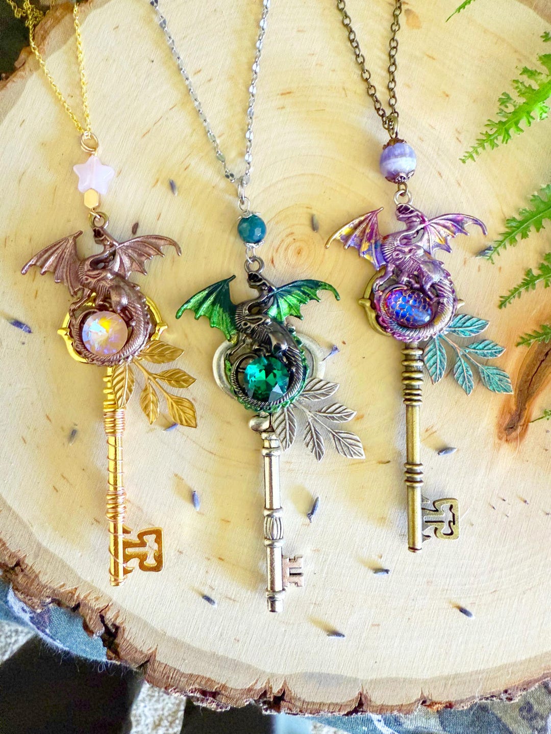 Fantasy Key Dragon Key Necklace: Hand-painted Fantasy Pendant, Fire Opal Jewelry - Etsy