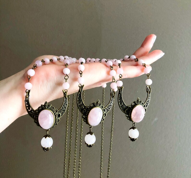 Rose Quartz Moon Pendant Moon Jewelry Crystal Necklace Gemstone Crescent Moon Necklace Rose Quartz Jewelry