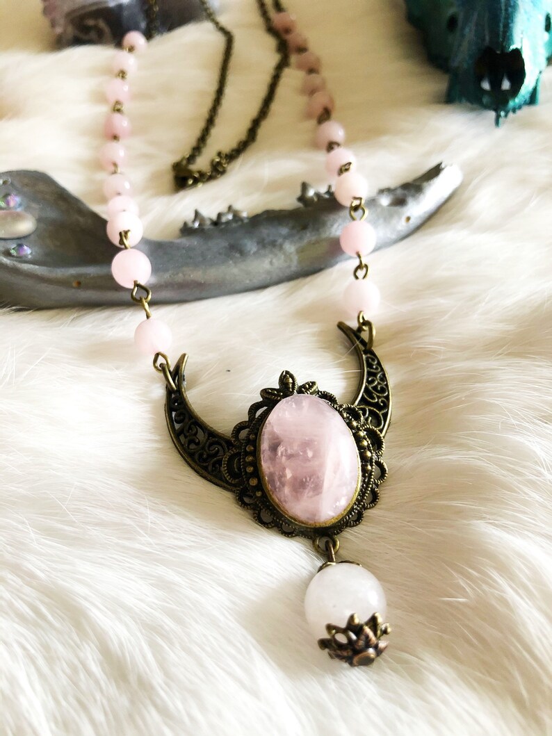 Rose Quartz Moon Pendant Moon Jewelry Crystal Necklace Gemstone Crescent Moon Necklace Rose Quartz Jewelry
