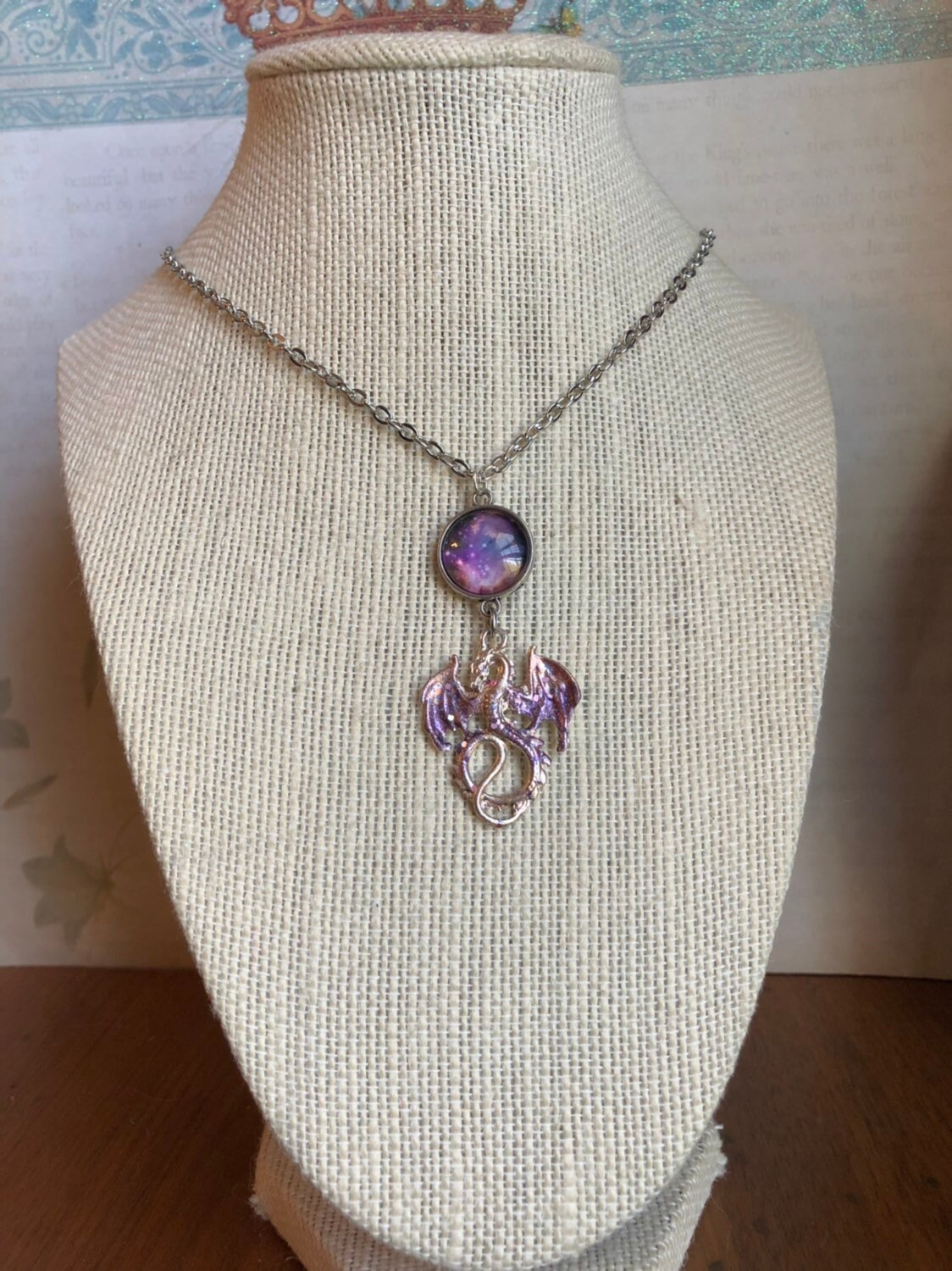 Pink Galaxy Dragon Necklace Dragon Jewelry Fantasy Necklace | Etsy