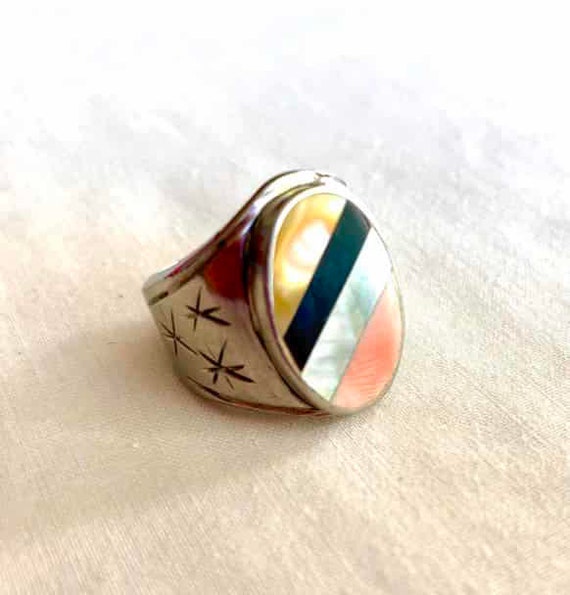 Stainless Steel Ring With Multi-Colored Stones
