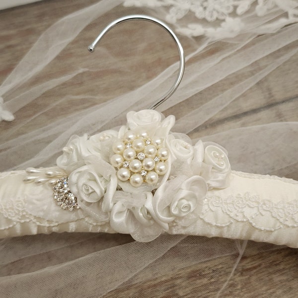 Bride Wedding Dress Hanger, Padded Hanger, Satin Hanger, Bridal Shower Gift For Bride To Be, Photography Prop, Wedding Keepsake For Bride