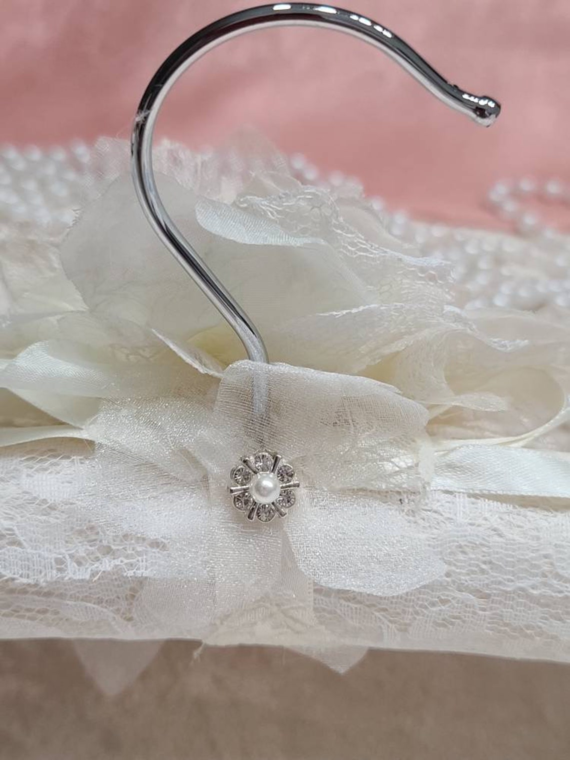White Padded Wedding Dress Hanger Large Satin Lace Rose Etsy