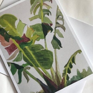 Carte avec impression de mon art original « Banana Leaves ». Carte de note vierge toutes les occasions, 5 » x 6,5 » avec enveloppe.