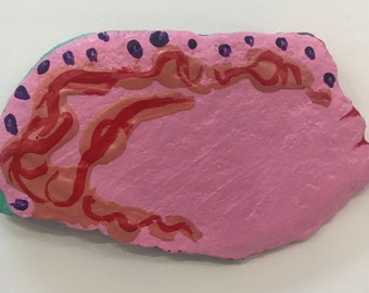 Joyful Painted Rock #12Medium by Judi, 4"long x 2.5"deep x .75"high, Acrylic Paints with Space for a Personalized Name on Top, signed by JS.