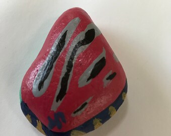 Joyful Painted Rock #3 by Judi, is a colorfully painted natural Rock, 2"long x 1.5"deep x .5"high.  Charming Gift!