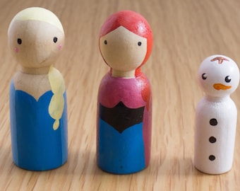 Waldorf Inspired Wooden Peg Dolls - Frozen Princess 3-piece Set