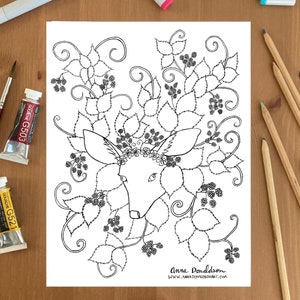 Whimsical Woodland Printable Coloring Page • Blackberry Deer • Downloadable Animal Coloring Page • Coloring Sheet for Adults and Kids
