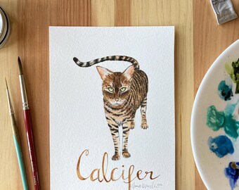 Spersonalizowany portret kota akwarelowy 5 x 7 cali ze zdjęcia • Ręcznie malowana sztuka kota • Pamiątkowy prezent • Spersonalizowany obraz kota