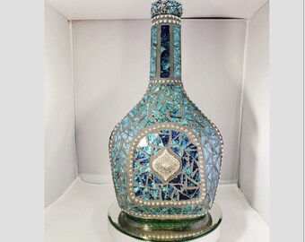 Mosaic  bottle with lots of color Beautiful in your Home  - Mosaic Patron for your home or bar W213