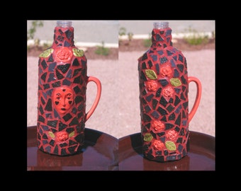 Red and Black Mosaic Wine Bottle for your Home or Bar W204