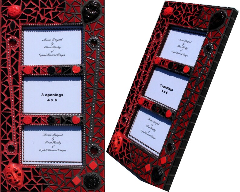 Black and Red Face Mosaic Picture Frame Handmade Look Great in your Home FR105 image 5