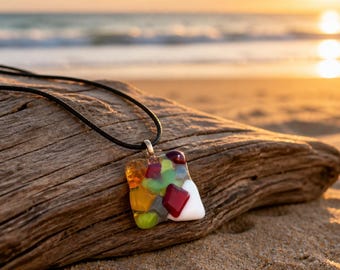 Pendant Necklace Whimsical Handmade Wispy Glass fused together  NEC103