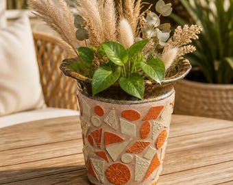 Neutral  Mosaic Vase -  Handmade tiles Look great in your Home VA107