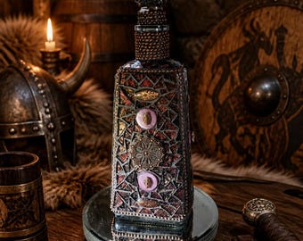 Mosaic Burgundy Bottle with lots of color Beautiful in your Home or bar W222