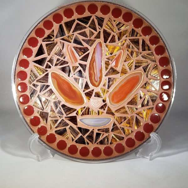 Brown, Rust & Gold with Agates Mosaic Tray Handmade  Great for your home TR115
