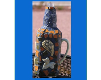 Mosaic Bottle with Paisley Designs Handmade Mosaic  Great for your Home W201