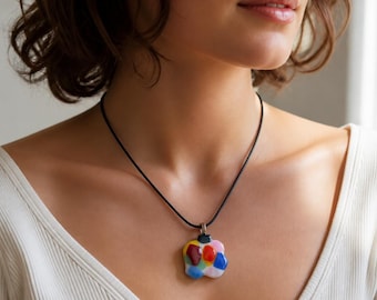 Pendant Necklace Whimsical Handmade Wispy Glass fused together  NEC103