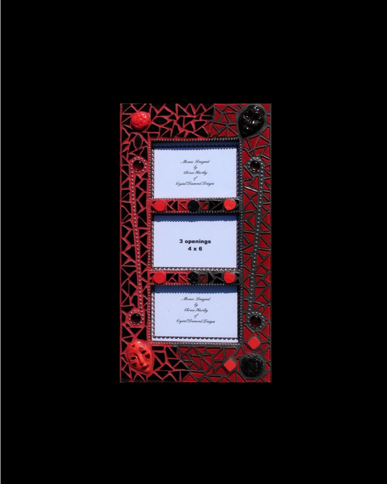 Black and Red Face Mosaic Picture Frame Handmade Look Great in your Home FR105 image 1