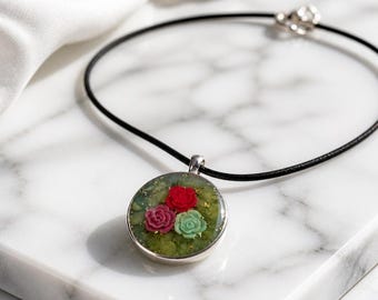 Pendant Necklace Whimsical Handmade Multi Colored Mosaic under resin NEC121