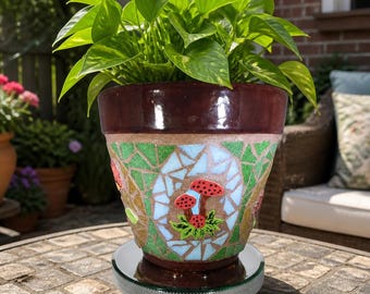 Flower Pot Planter Handmade Tiles & Glass Tiles Mosaic Planter F255