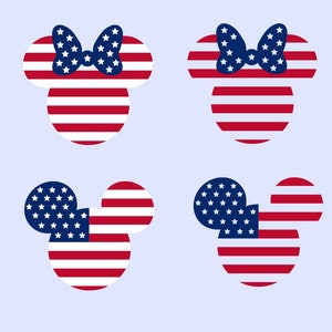 ミッキーマウスとミニーマウスのアメリカ国旗 SVG、即時ダウンロード、クリカットとシルエット / 透明