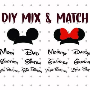 Oreilles de Mickey Mouse et Minnie Mouse famille bricolage maman papa frère soeur SVG, PNG, téléchargement immédiat, Cricut et Silhouette tête de Mickey