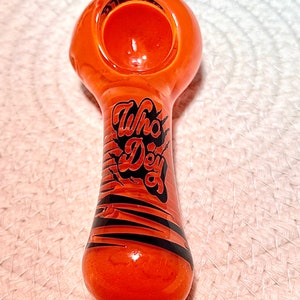 Cincinnati Bengals glass pipe, tiger stripe spoon bowl piece custom vinyl art, orange 3.5" bowl. Ohio, burrow, who dey gifts football