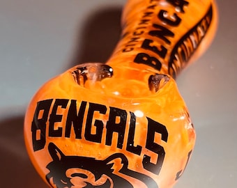 Cincinnati Bengals glass piece spoon pipe CUSTOM PETSONSLIZED vinyl art, orange 3.5" bowl. Ohio, burrow, who dey,  gifts NFL