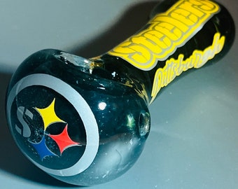 Pittsburg Steelers NFL glass piece spoon, custom vinyl art  4" bowl. PERSONALIZED black spiral pipe!  420 smoke gifts!!!