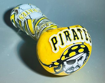Pittsburgh Pirates yellow 4" glass PIPE spoon piece, custom vinyl art, baseball men boyfriend husband birthday gifts personalized! Smoke 420