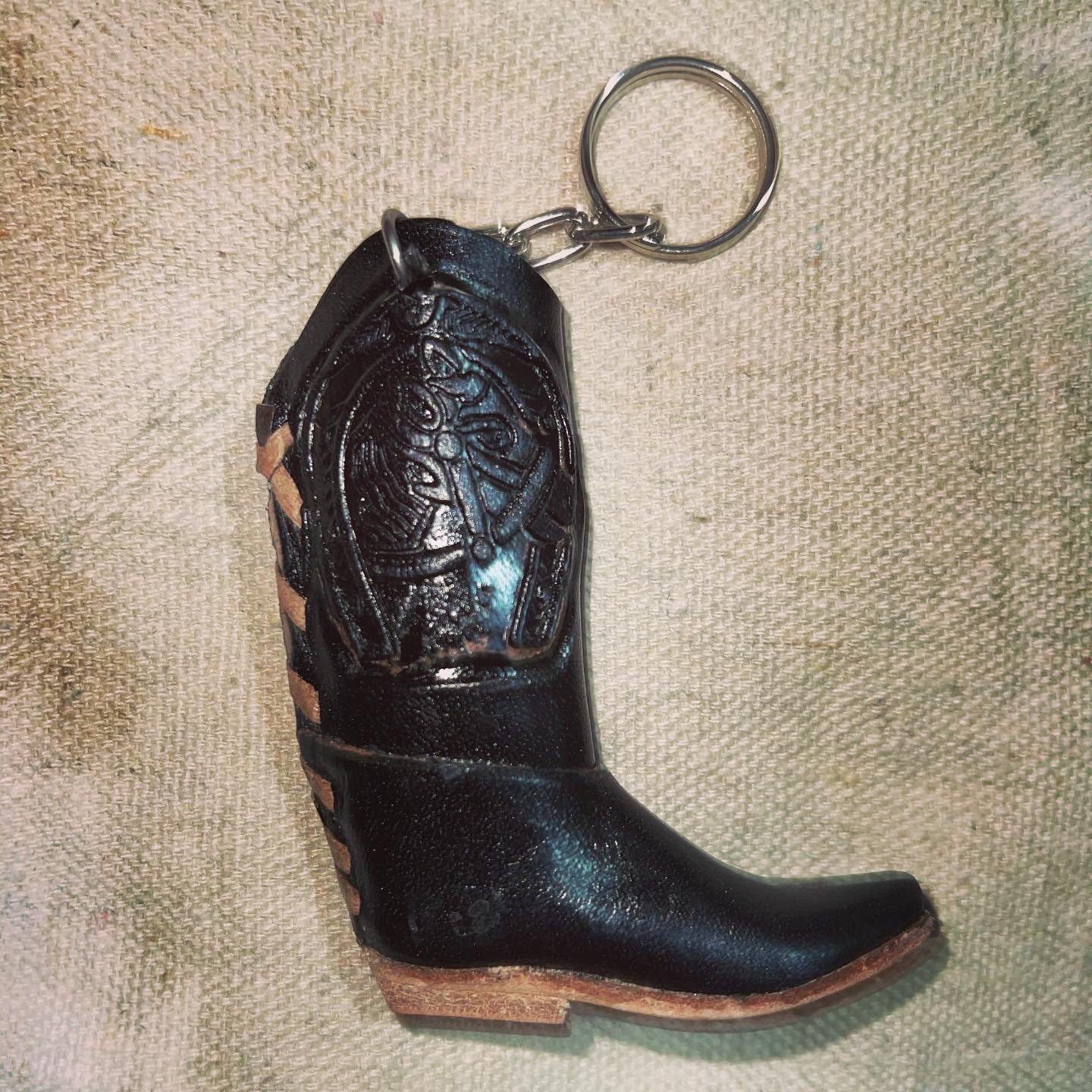 Leather Cowboy Boot Lighter Case Keychain Key Ring Etsy