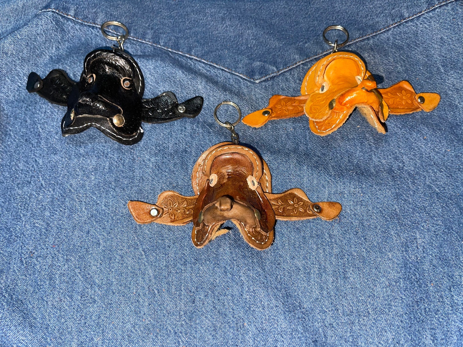 Miniature Leather Saddle Keychain Key Ring Etsy