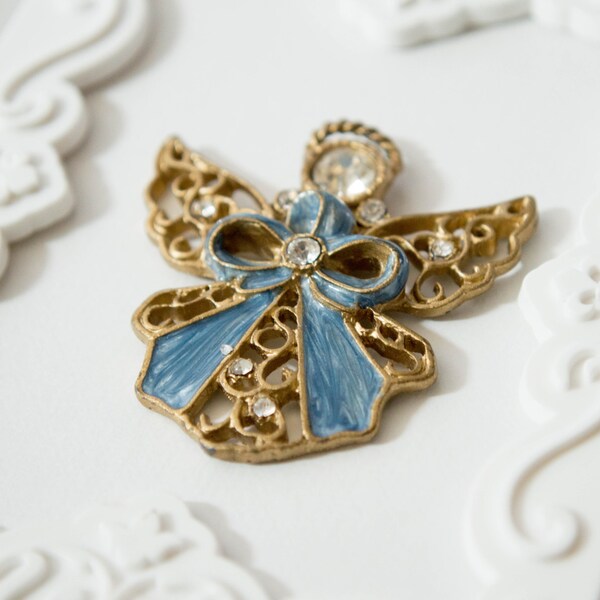 Vintage Angel Pendant, angel de oro grande encanto colgante--Vintage bisutería - colgante Angel - grueso colgante retro