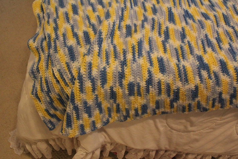 Baby blue and yellow baby blanket Crochet Etsy