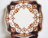 Royal Staffordshire 40s Porcelain Plate by AJ Wilkinson Autumn Blue Gold Stafford Pattern Vintage 1940s Cake Sandwich Hors d 39 Oeuvre Server
