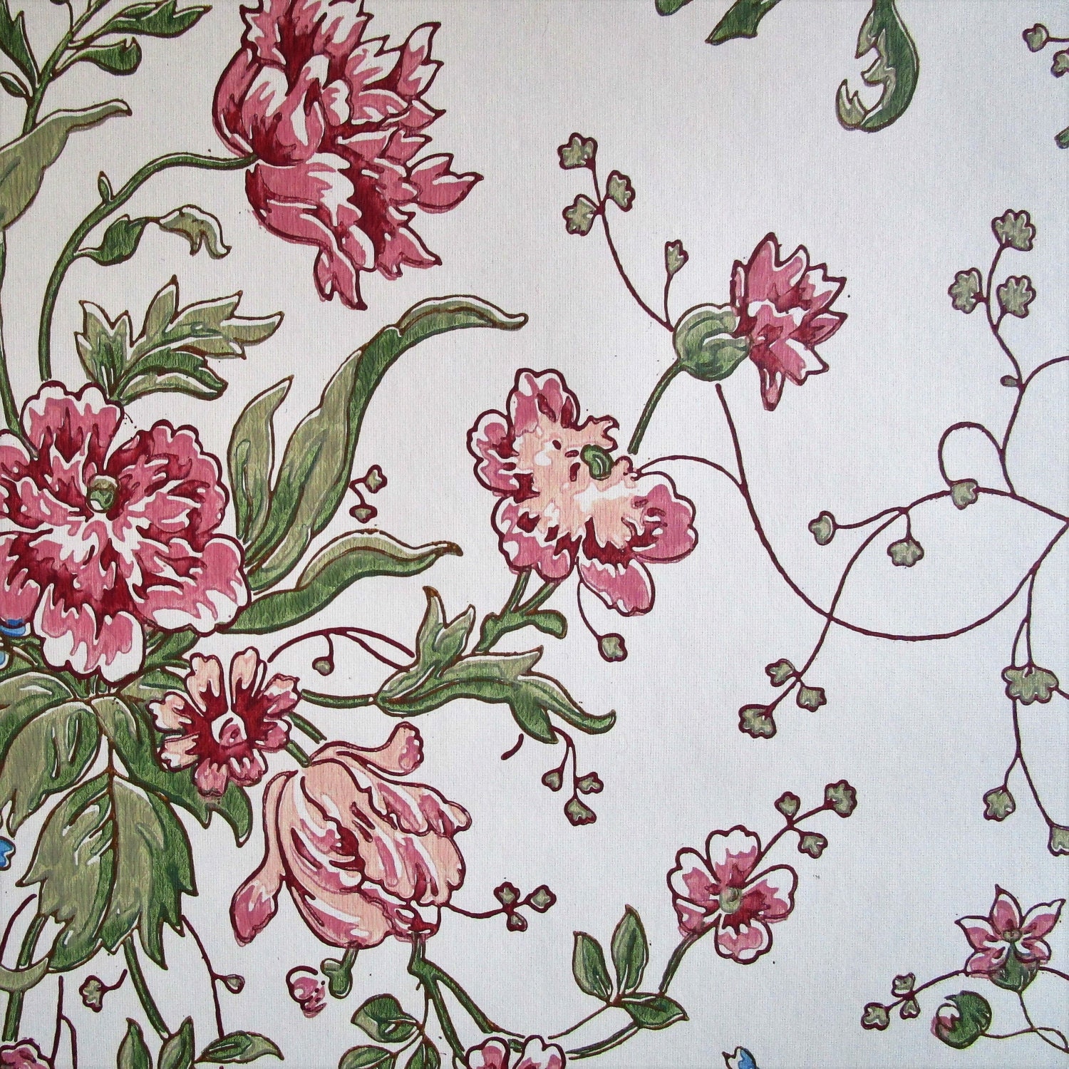 Vintage 1980s Floral Wallpaper NOS Cream Pink Rose Vinyl | Etsy