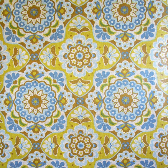 Yellow Blue 70s Wallpaper Vintage Ephemera 1970s Vinyl Art | Etsy