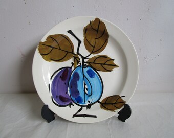 Vintage 60s Vera Salad Plate Forbidden Fruit Hand Painted Island Worcester 1960s Dinner Ware Blue Plum Pattern Made in Jamaica