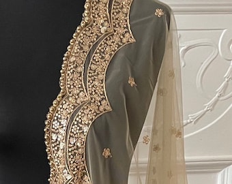 Gold/ Beige Net Duppattas scallop Sequin border Scarf Chunni Chunri Odhni Eid Outfit update Salwar Kameez
