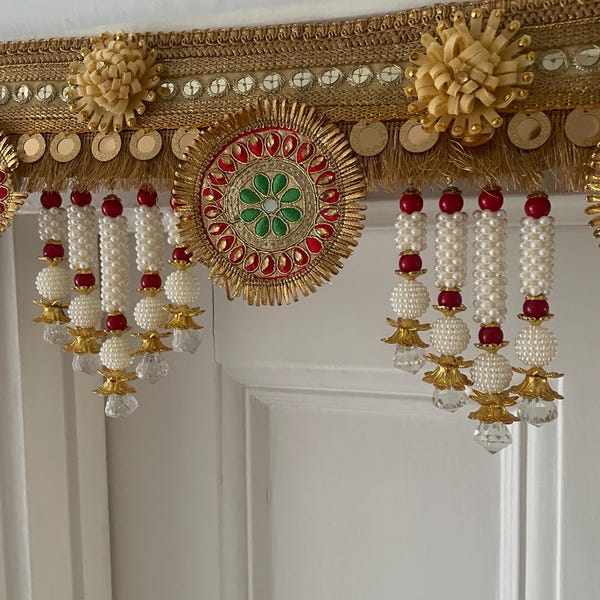 Diwali Decor Jute Gota Tür Toran: Indische Hochzeit Wohndekorationen | Rundes Design