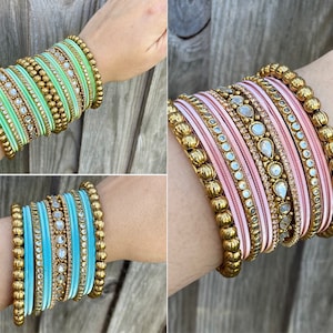 Beautiful Bangles Jewellery Bridal Bangle Stack Wedding Pastel Colours Kundan Bangle-set Fashion Jewellery image 3