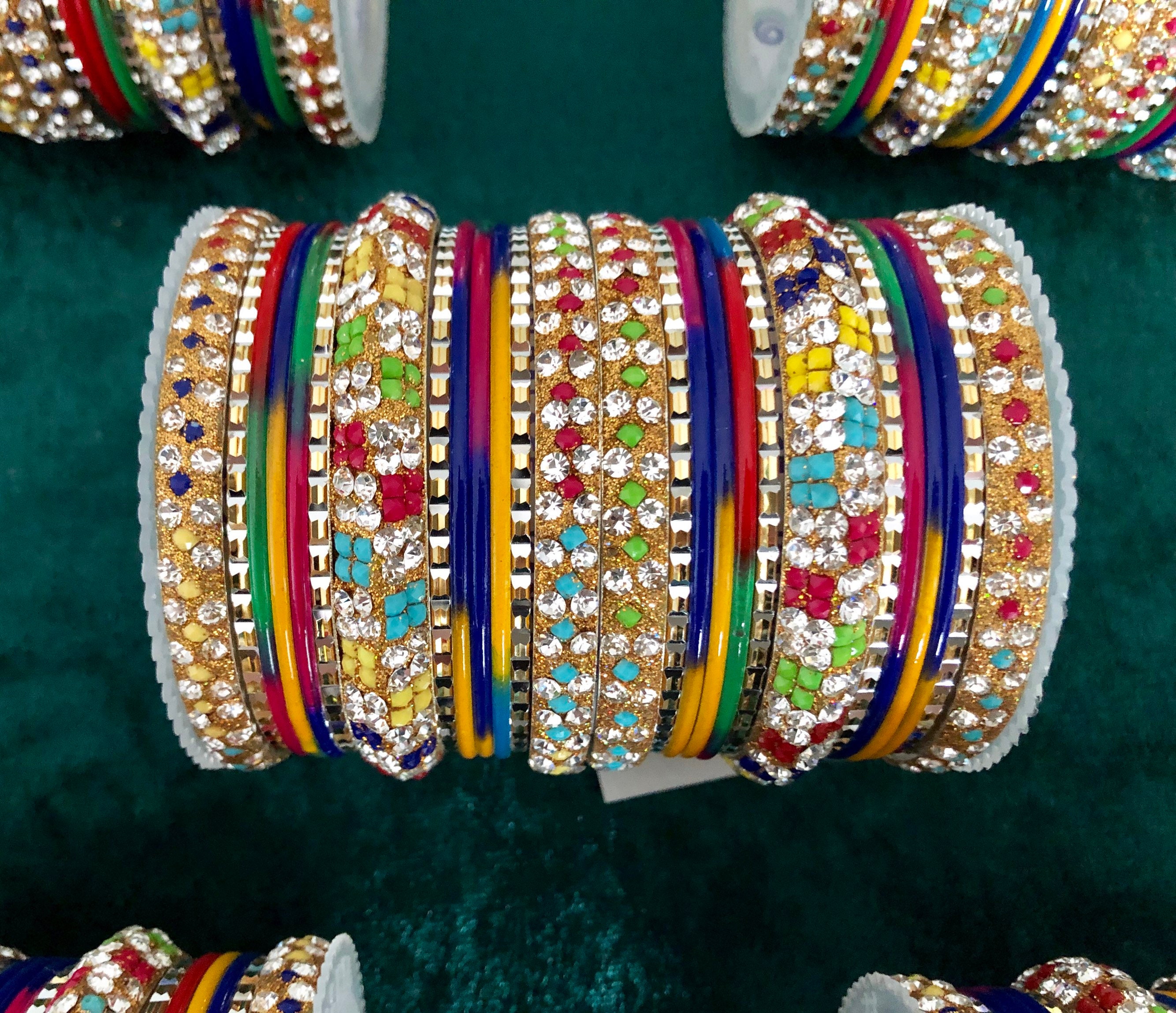 Multi Indian Bangle Stack Jewellery Bangles Set With Jewelled Kangans ...