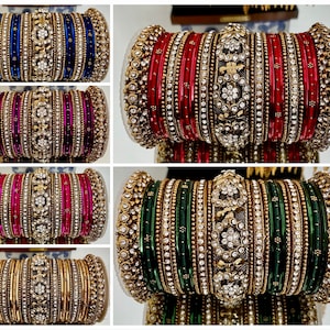 Beautiful Thread & Diamante Bangles| Long Set| One Hand| Jewellery Bridal Bangle Stack Wedding Karwachauth Festive Season Dressing