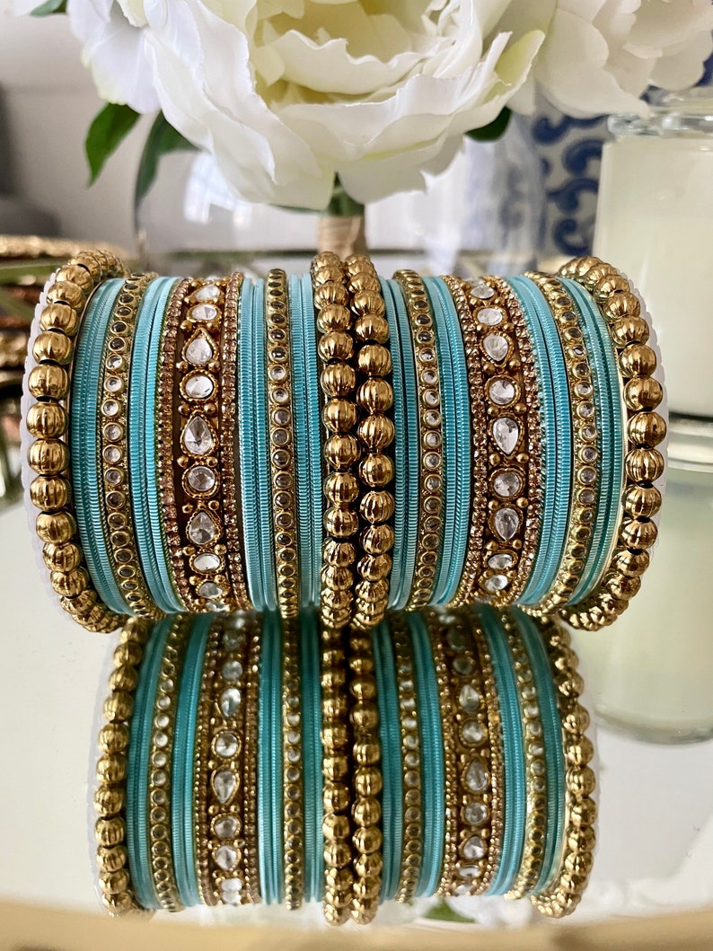 Beautiful Bangles Jewellery Bridal Bangle Stack Wedding Pastel Colours Kundan Bangle-set Fashion Jewellery image 4