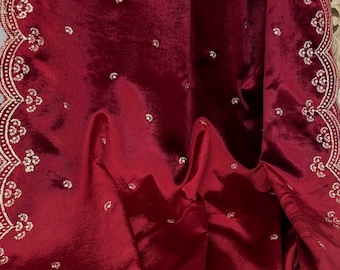 Chal bordado de terciopelo de mezcla de seda rojo oscuro color granate Chaddar Duppattas para bodas de invierno Actualización de vestuario Salwar Kameez Lehengas Kurtis