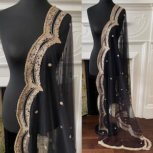 Black Net Dupattas scallop Sequin border Scarf Chunni Chunri Odhni update Salwar Kameez Lehengas Kurtis Festive dressing|Design 2