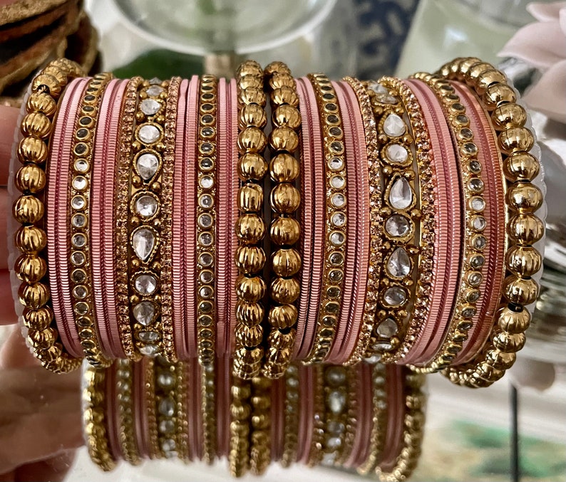 Beautiful Bangles Jewellery Bridal Bangle Stack Wedding Pastel Colours Kundan Bangle-set Fashion Jewellery image 1