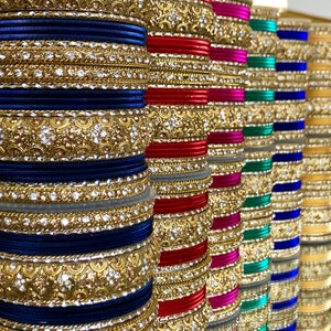 Brazaletes de joyería india Joyas apiladas Metal Kangan ancho Perfecto para la temporada festiva de Karvachauth Navratri Diwali